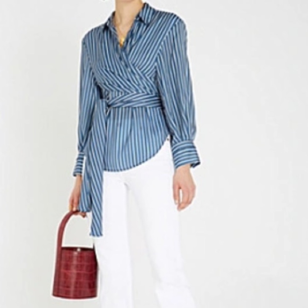 Maje Cosa Striped Wrap Front Blouse, Size 2 - Picture 12 of 14